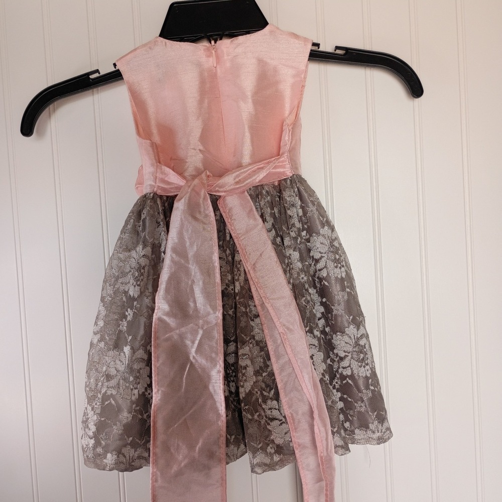 SugarPlum Baby Girls Dress 12Months Gray Pink Bow Lace Floral Wedding Sleeveless - Picture 7 of 10